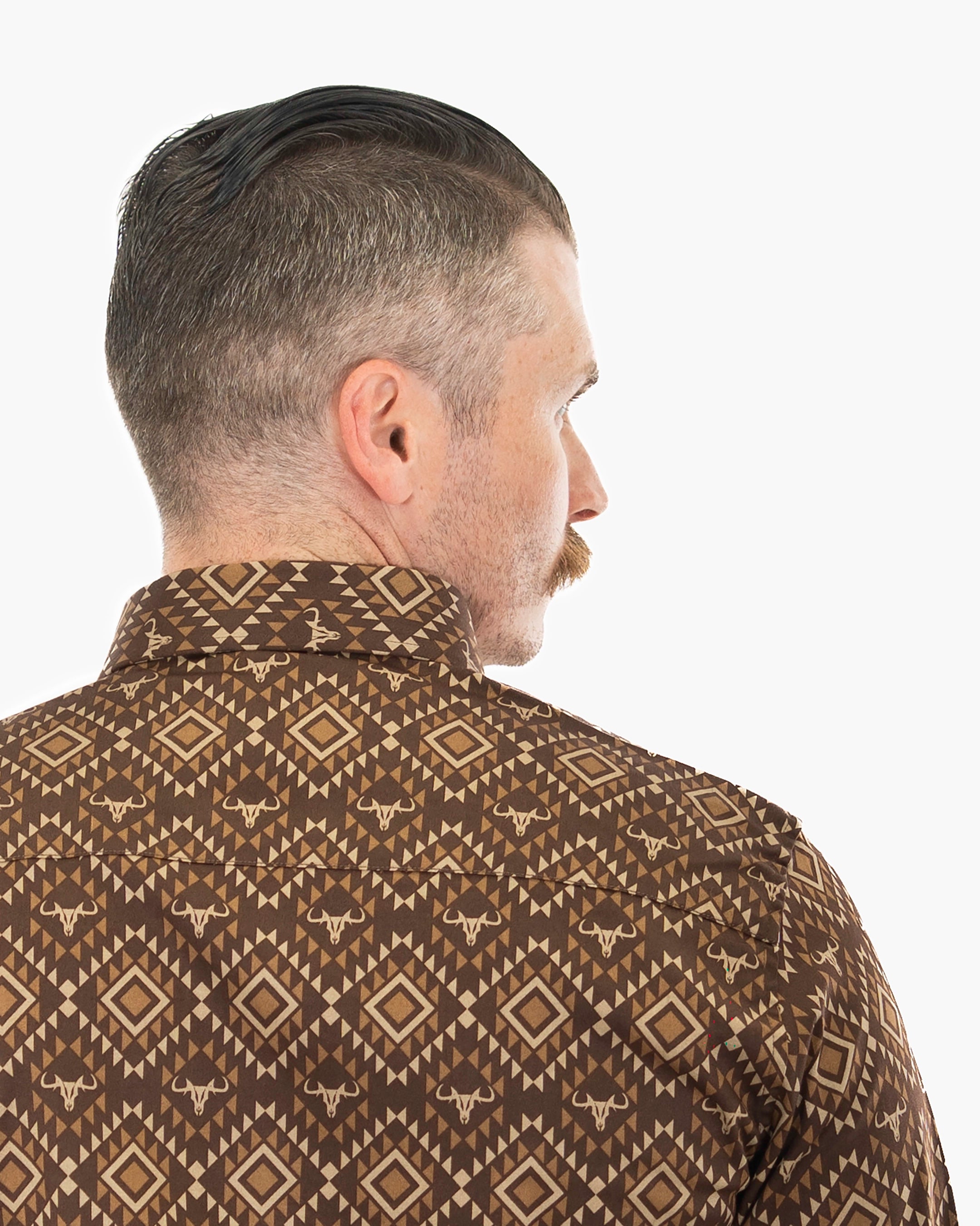 Brown Southwestern Diamond Stretch Modern Fit Shirt | Back | Dolce Vesta