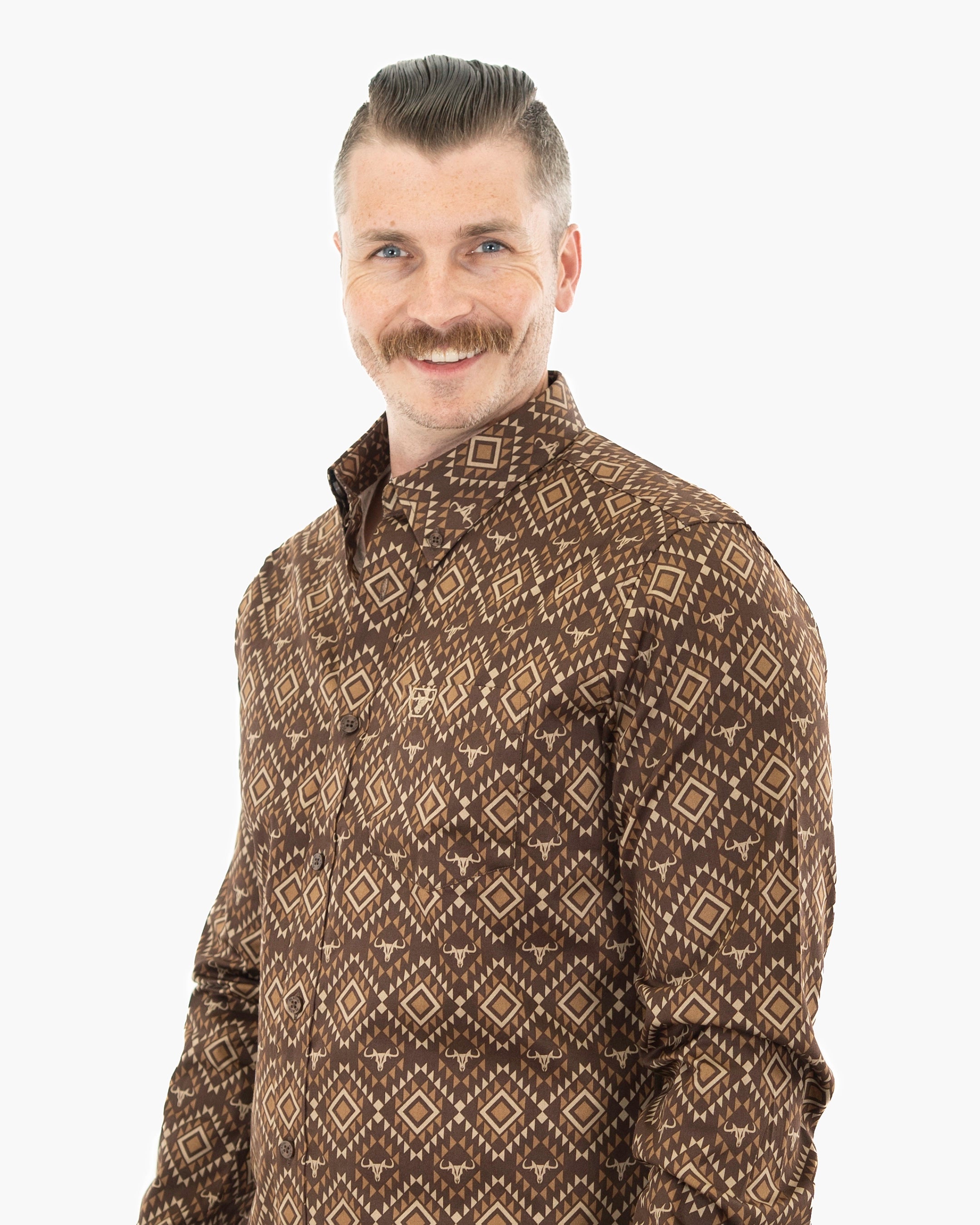 Brown Southwestern Diamond Stretch Modern Fit Shirt | Collar | Dolce Vesta