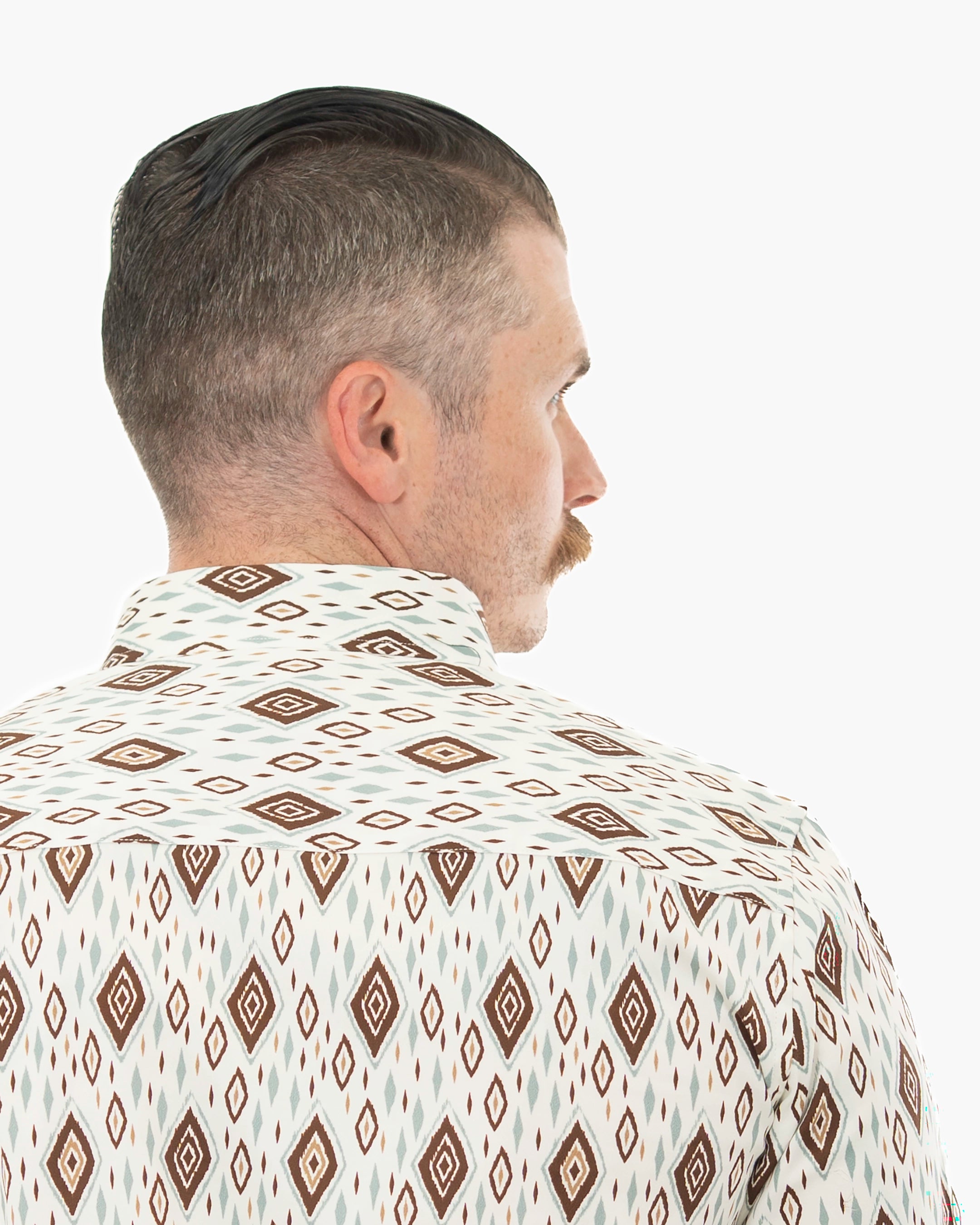 White Southwestern Diamond Stretch Modern Fit Shirt | Back | Dolce Vesta