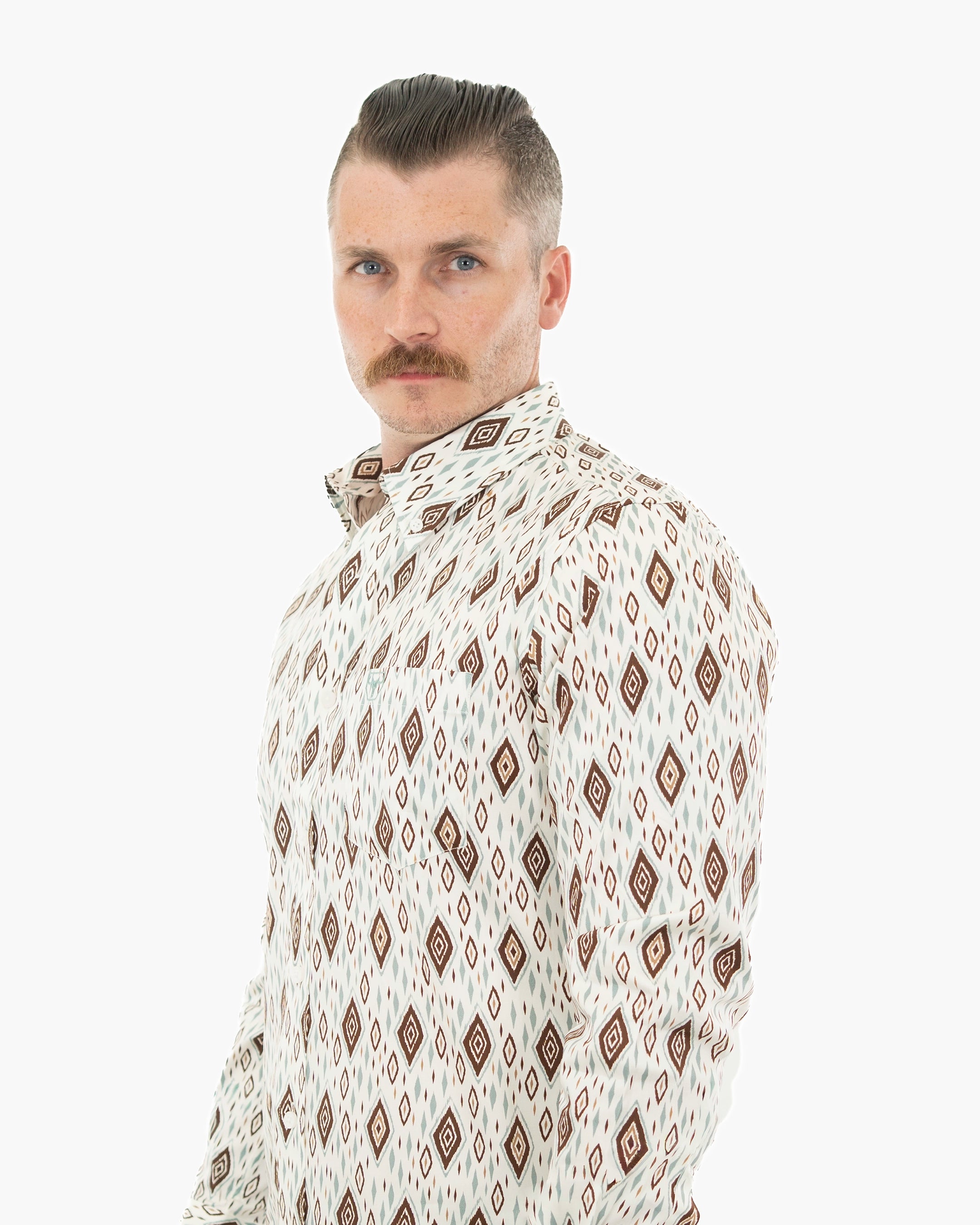 White Southwestern Diamond Stretch Modern Fit Shirt | Collar | Dolce Vesta
