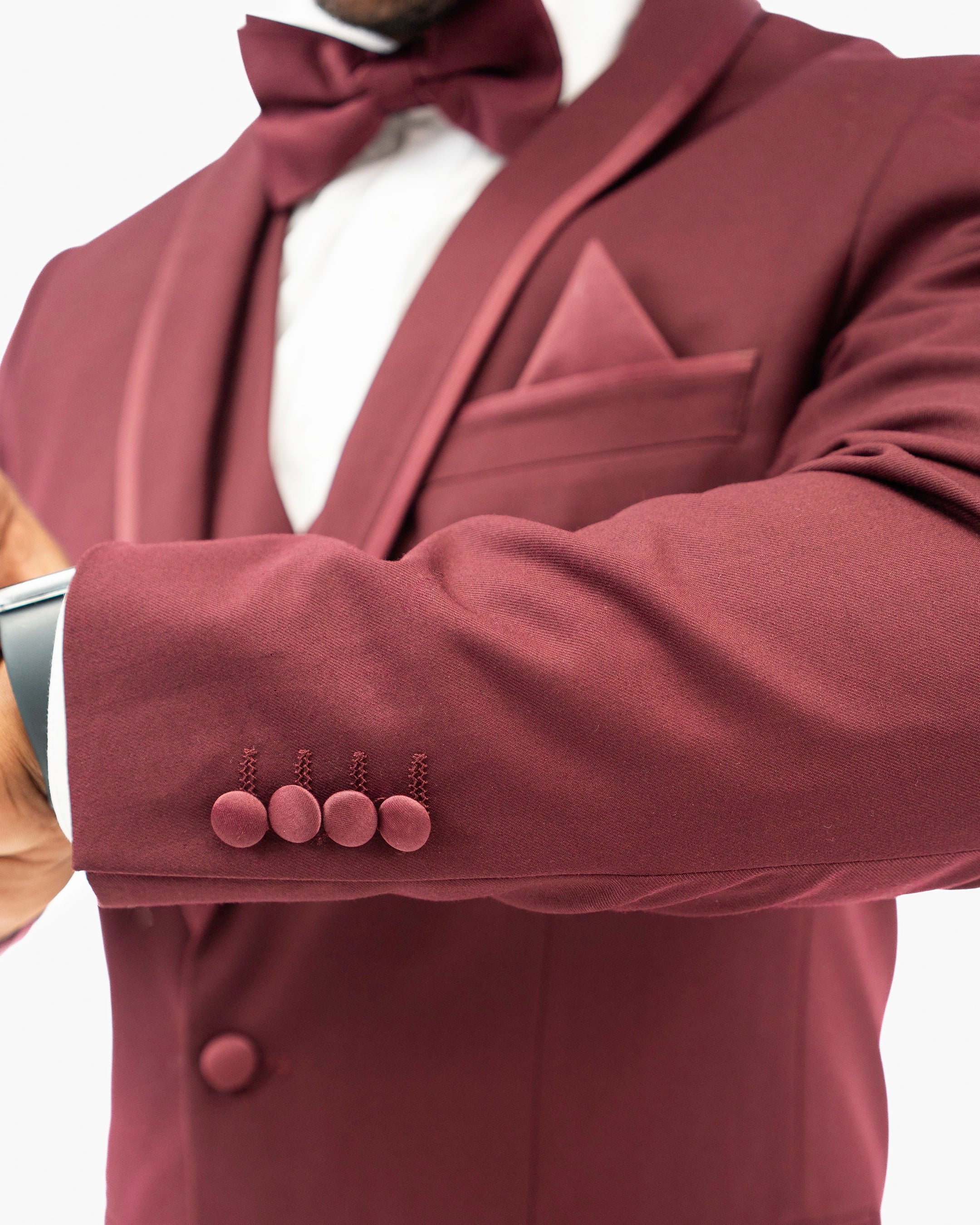 Burgundy 3-Piece Tailored-Fit Tuxedo with Shawl Lapel