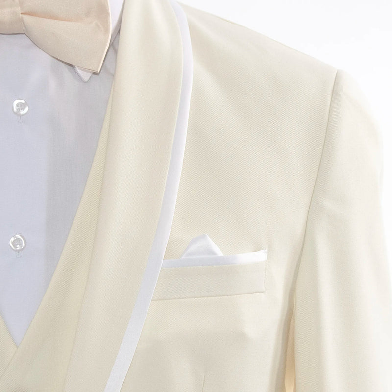 White Trim on Off-White 3-Piece Tailored-Fit Tuxedo