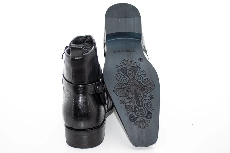 Black Strap Zip-Boot Square-Toe