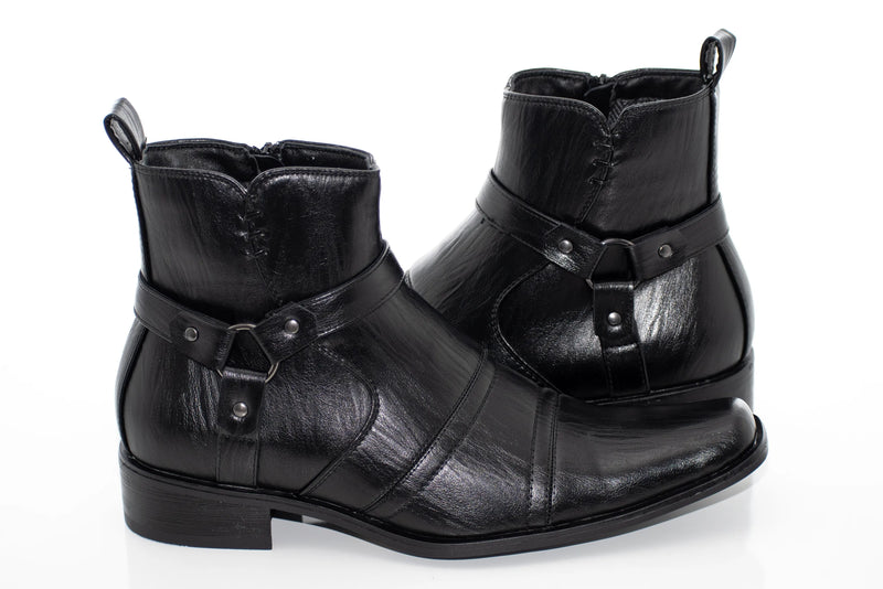 Black Strap Zip-Boot Square-Toe