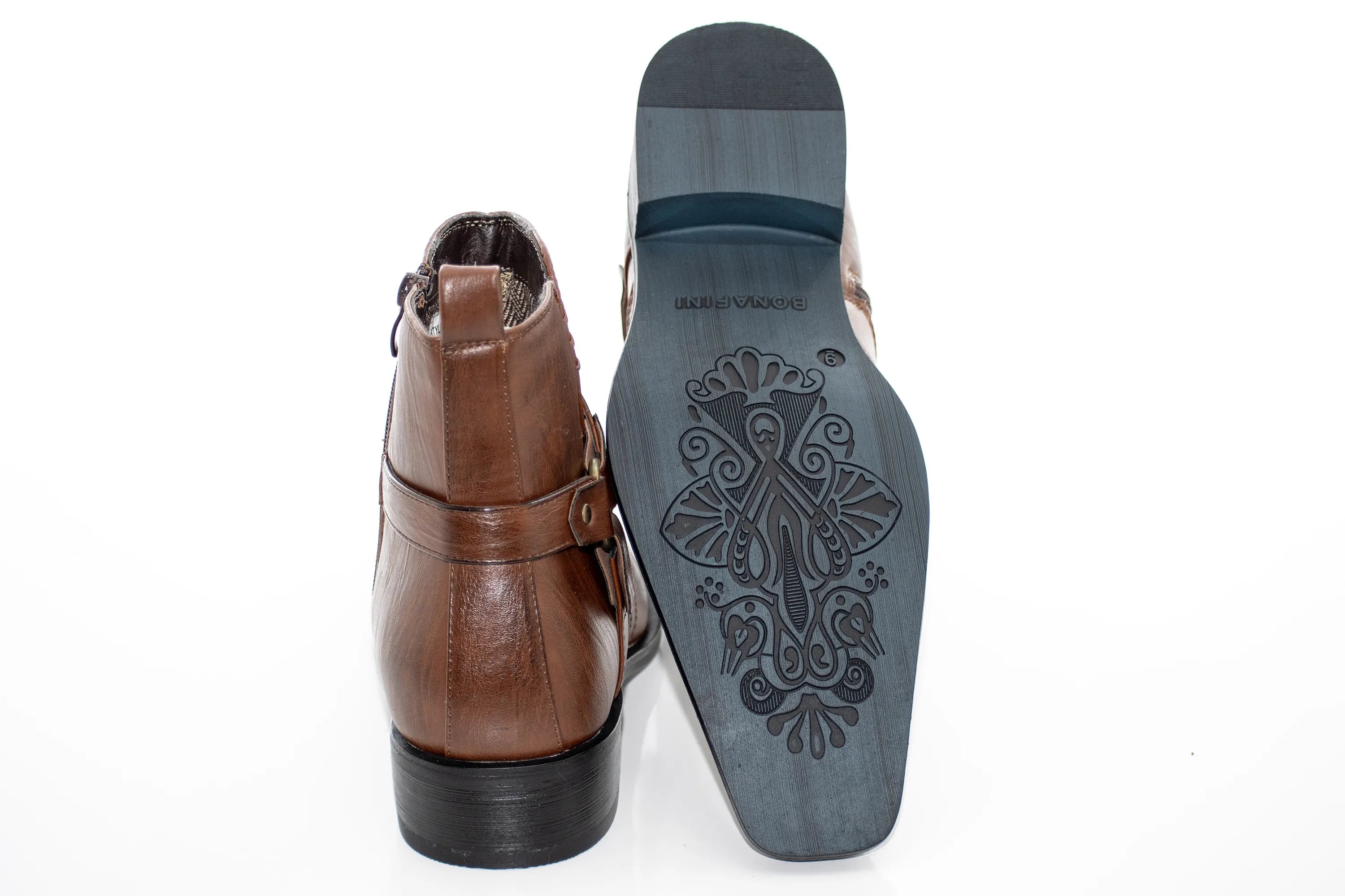 Brown Strap Zip-Boot Square-Toe