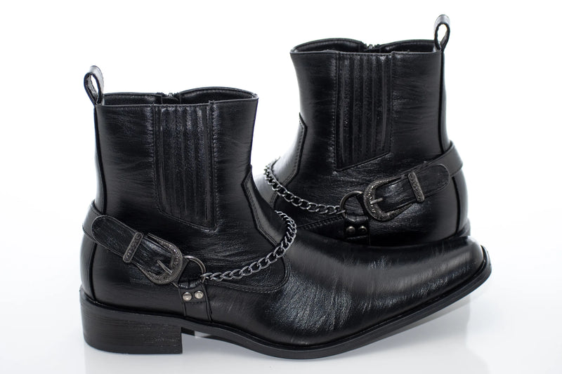 Black Western Chelsea  Zip-Boot With Chain
