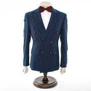 Men's Navy Blue Polka Dot Slim-Fit Jacket