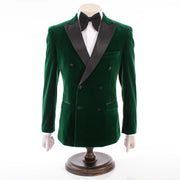 Green Velvet Double-Breasted 2-Piece Slim-Fit Tuxedo Jacket