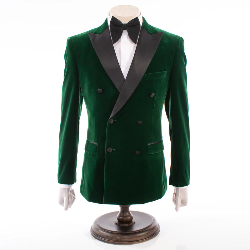 Green Velvet Double-Breasted 2-Piece Slim-Fit Tuxedo Jacket