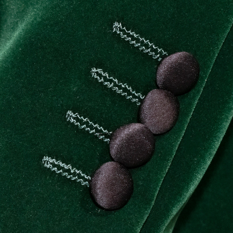 Green Velvet Double-Breasted 2-Piece Slim-Fit Tuxedo Jacket