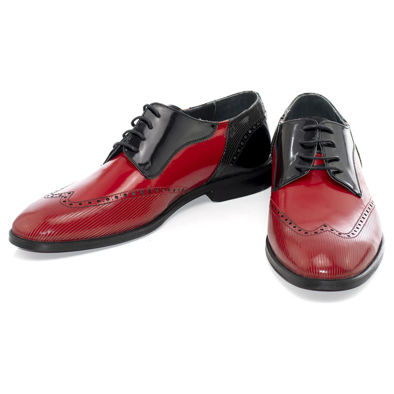 Red Brogue Leather With Black Patent Leather Derby Lace-Ups