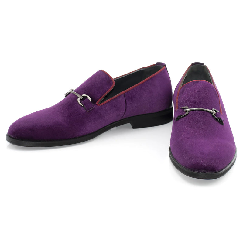Purple Velvet Gunmetal-Bit Slip-On Shoes