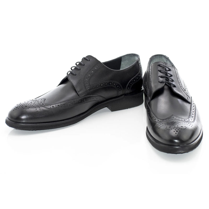Black Leather Brogue Derby Lace-Ups