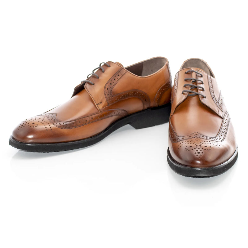 Camel Leather Brogue Derby Lace-Ups