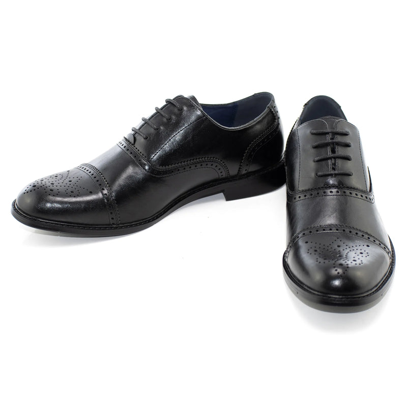 Black Medallion Cap-Toe Oxford Dress Shoes