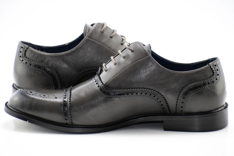 Charcoal Medallion Cap-Toe Oxford Dress Shoes