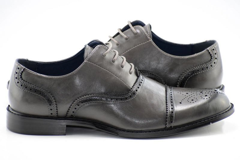 Charcoal Medallion Cap-Toe Oxford Dress Shoes