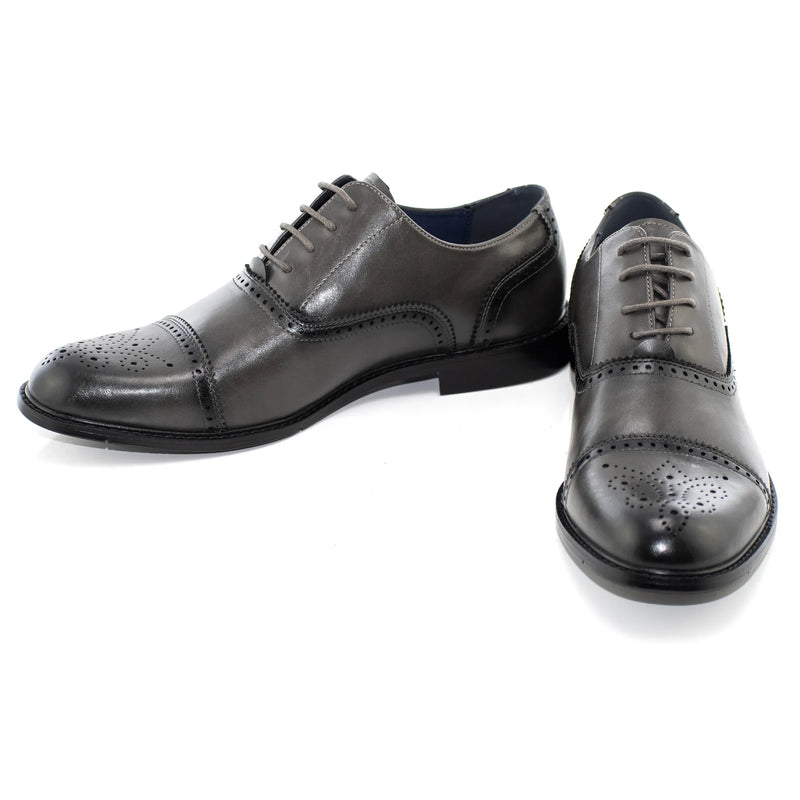 Charcoal Medallion Cap-Toe Oxford Dress Shoes