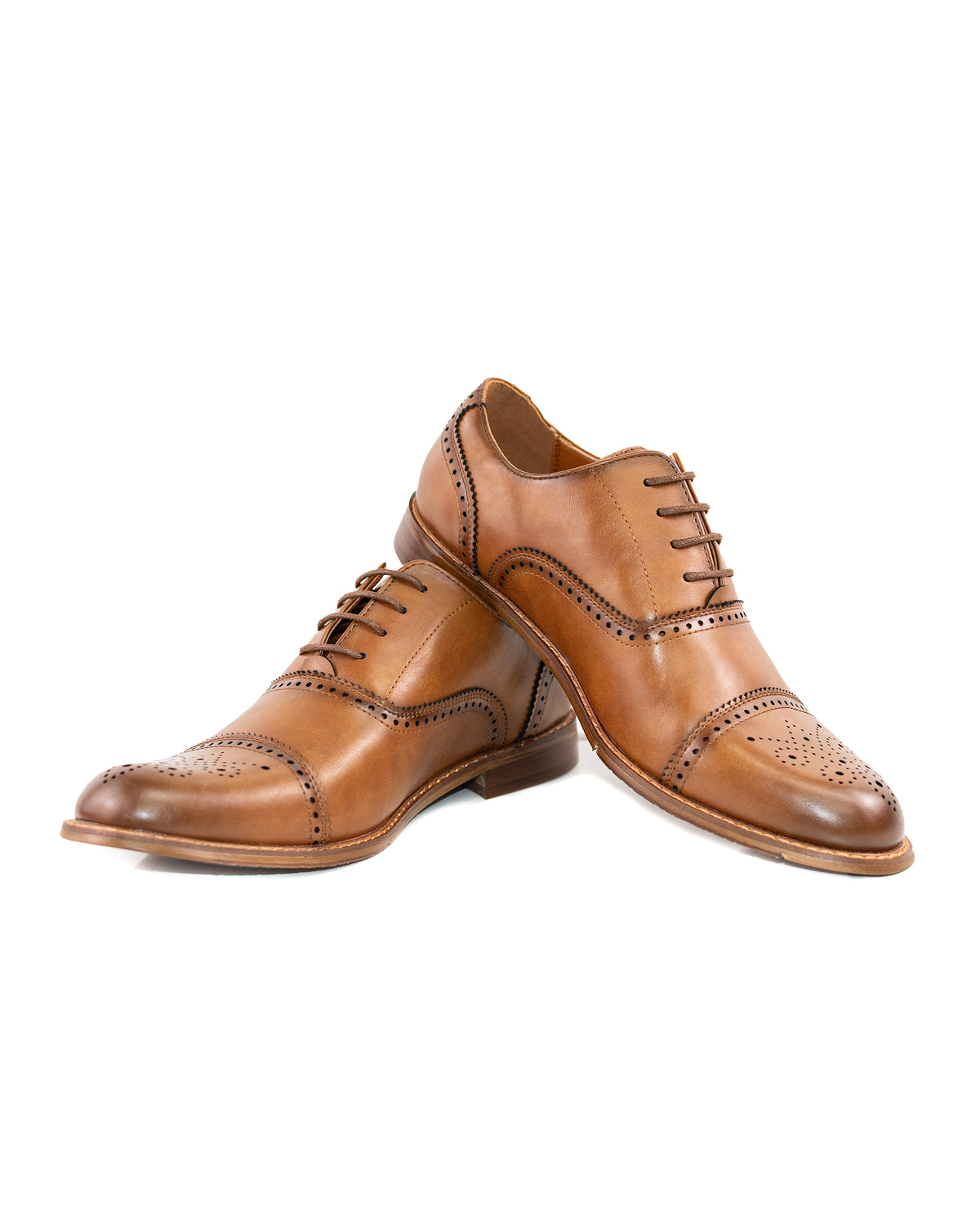 Dark Cognac Medallion Cap-Toe Oxford Shoes | Casual View | Dolce Vesta
