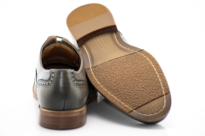 Gray Medallion Cap-Toe Oxford Dress Shoes