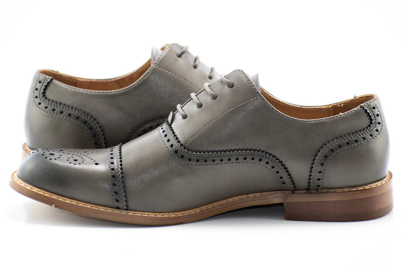 Gray Medallion Cap-Toe Oxford Dress Shoes