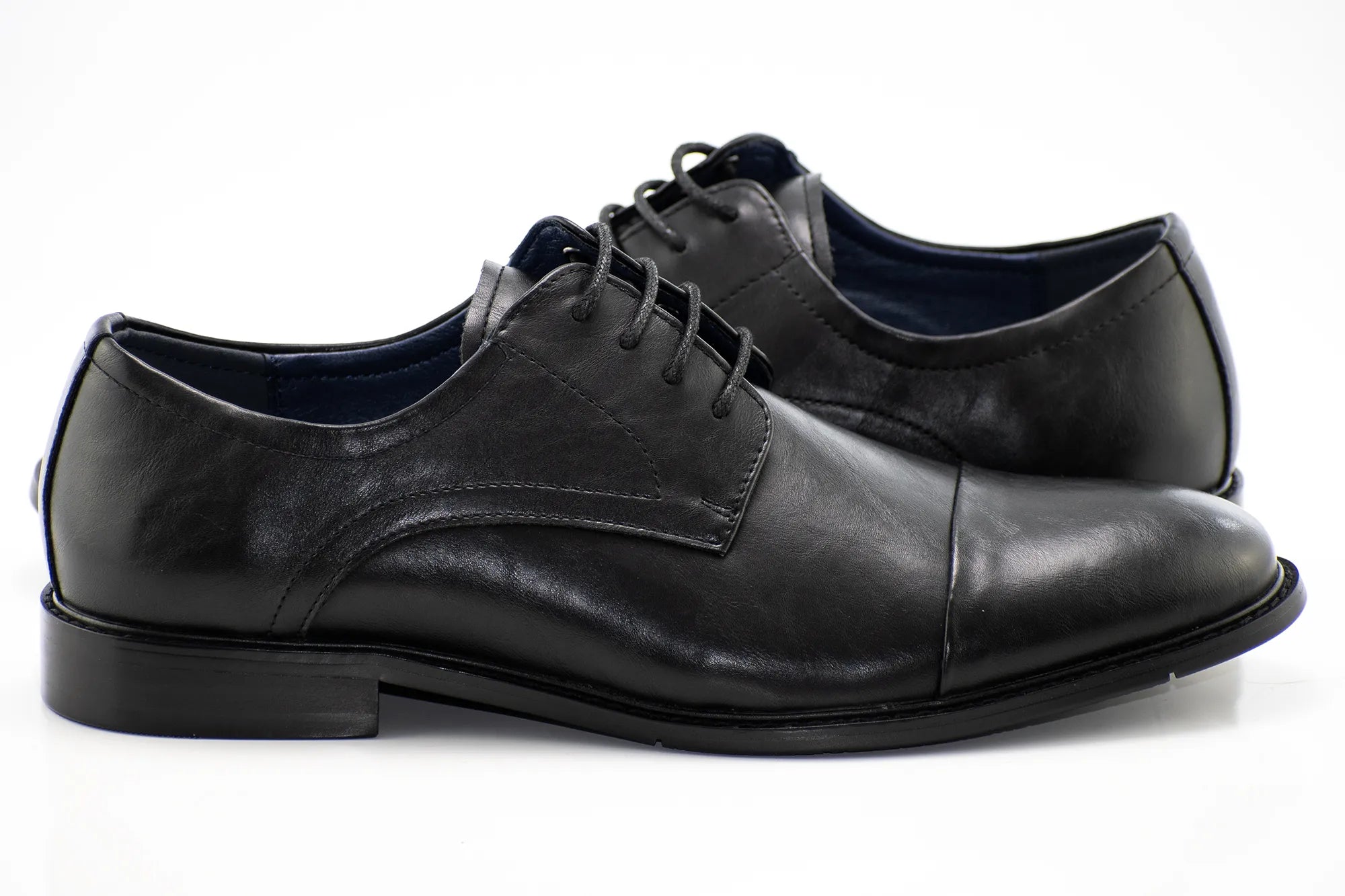 Black Cap-Toe Lace-Up Derby Dress Shoes