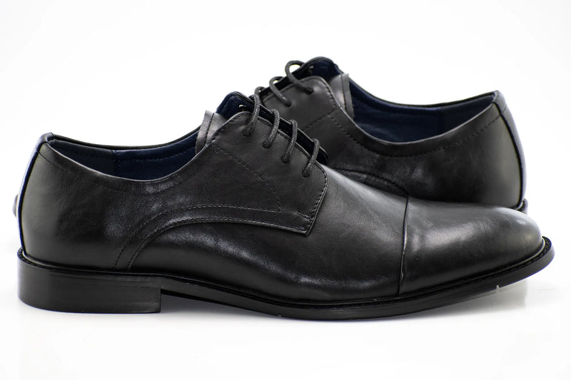 Black Cap-Toe Lace-Up Derby Dress Shoes