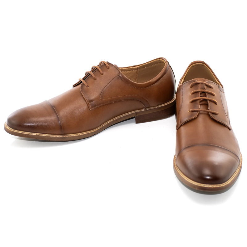 Brown Cap-Toe Lace-Up Derby Dress Shoes