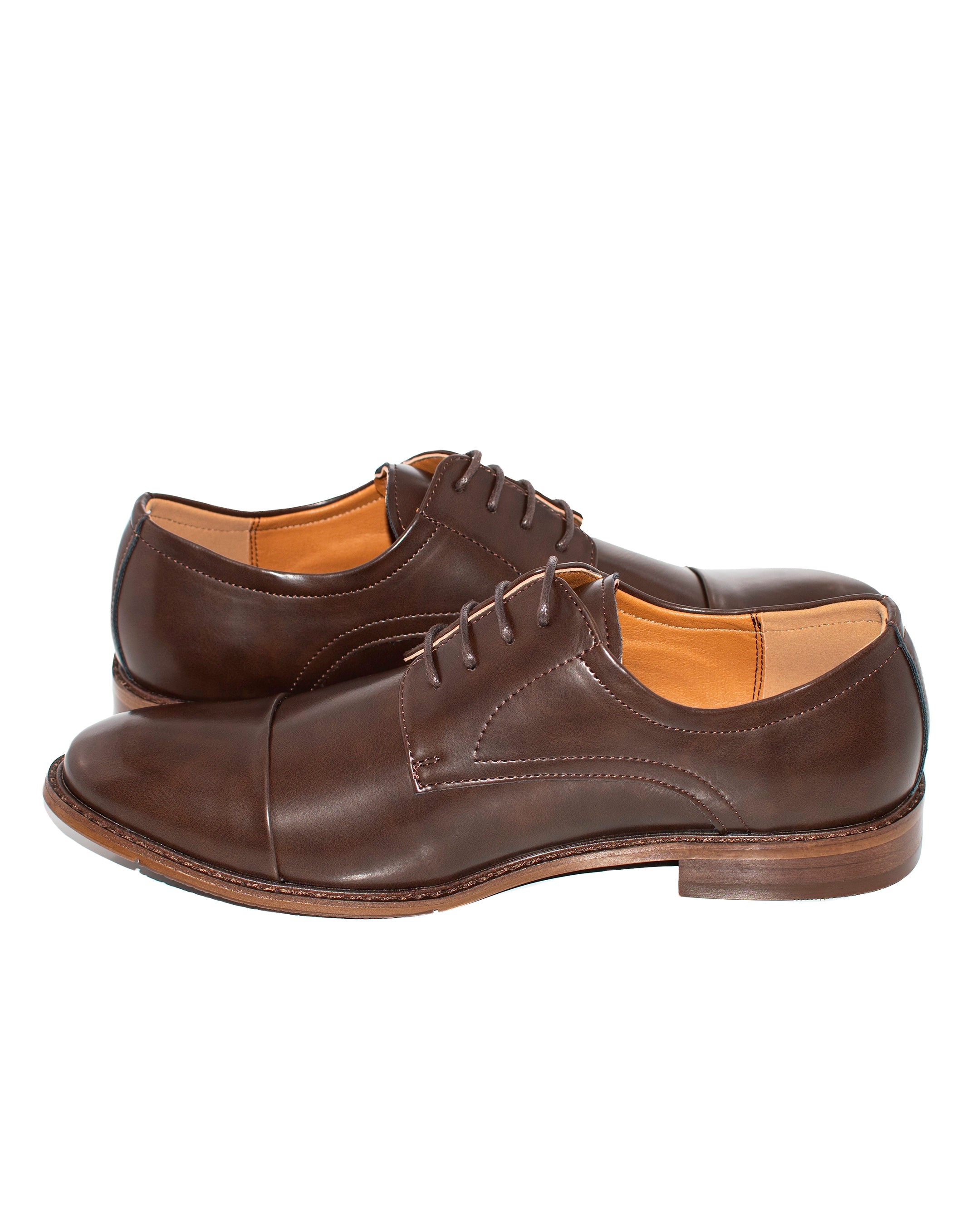 Coffee Brown Cap-Toe Lace-Up Derby Dress Shoes