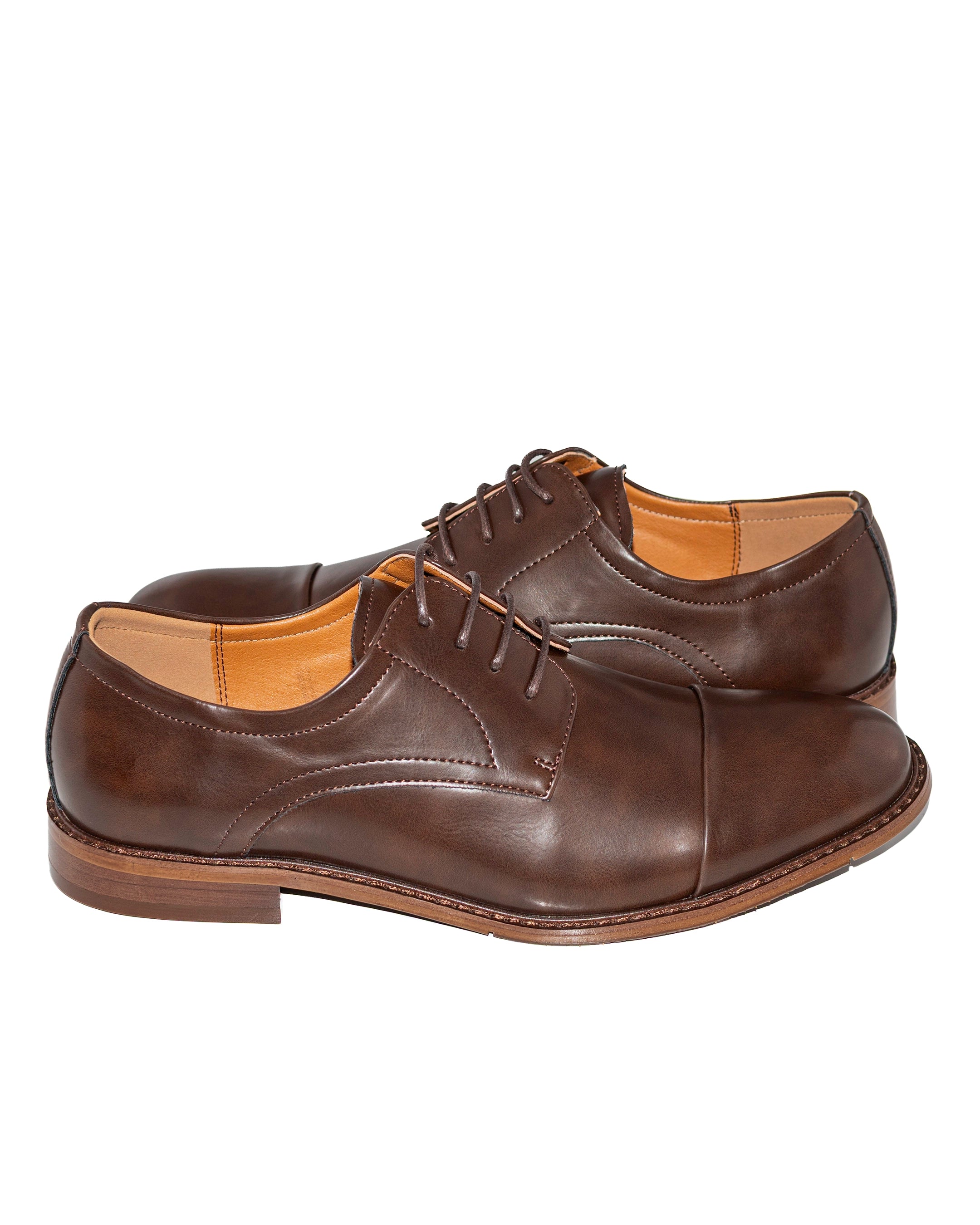 Coffee Brown Cap-Toe Lace-Up Derby Dress Shoes