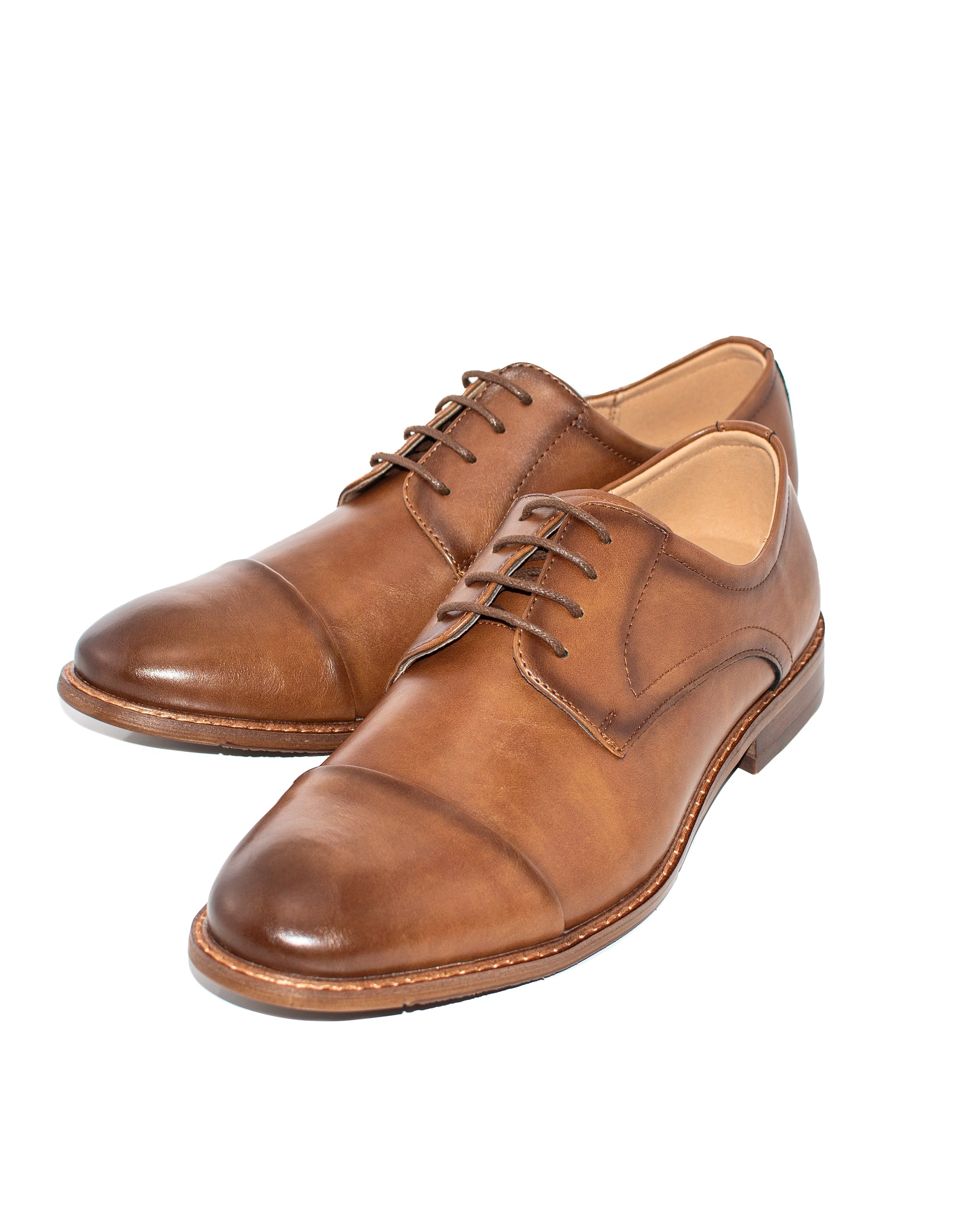 Dark Cognac Cap-Toe Lace-Up Derby Dress Shoes
