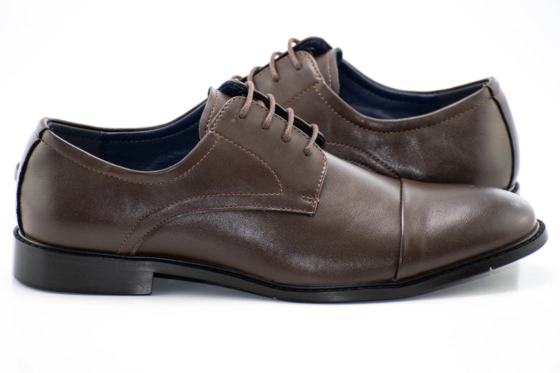 Dark Brown Cap-Toe Lace-Up Derby Dress Shoes