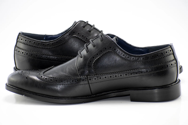 Black Wingtip Lace-Up Derby Dress Shoes