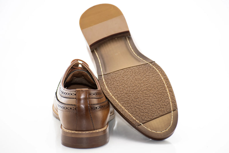 Cognac Wingtip Lace-Up Derby Dress Shoes