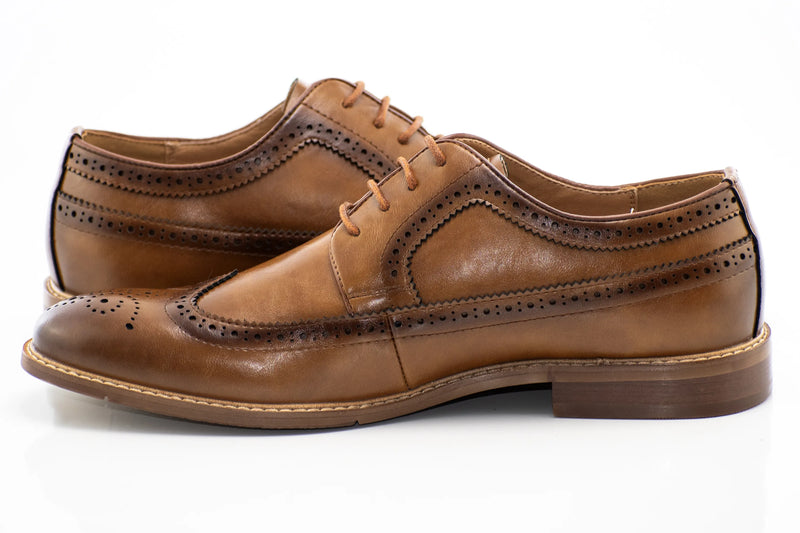 Cognac Wingtip Lace-Up Derby Dress Shoes