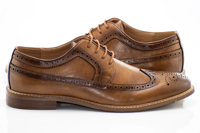 Cognac Wingtip Lace-Up Derby Dress Shoes