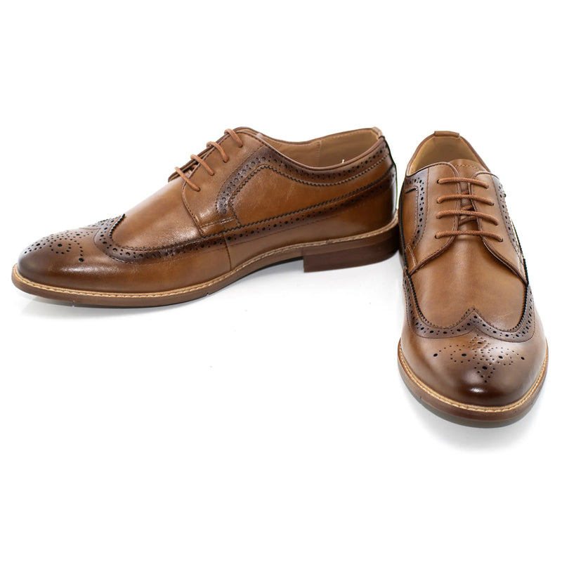 Cognac Wingtip Lace-Up Derby Dress Shoes