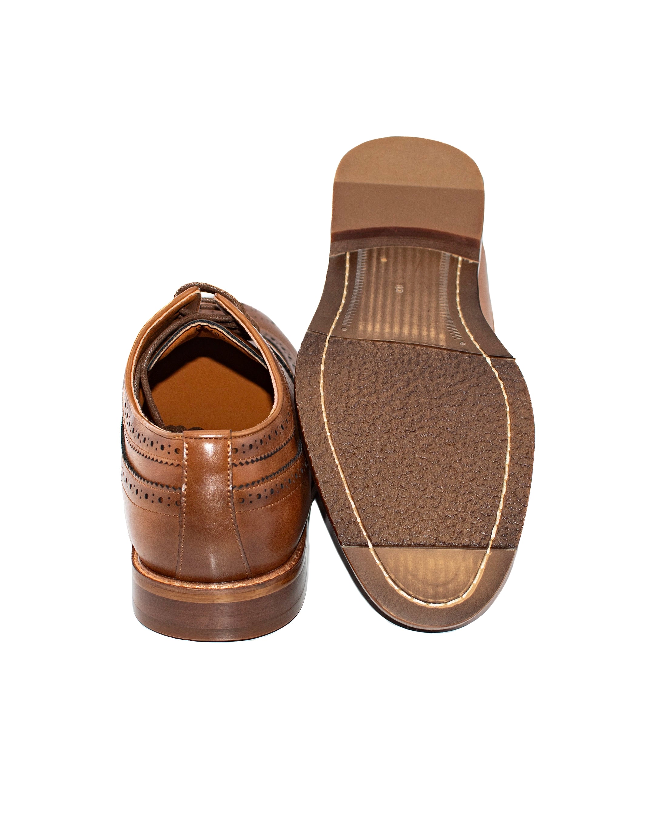 Dark Cognac Wingtip Lace-Up Derby Dress Shoes
