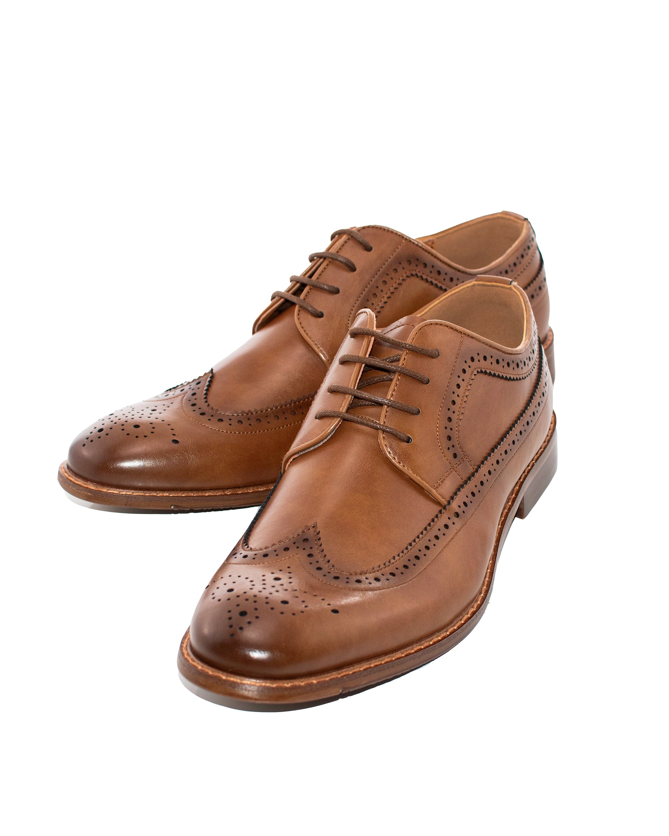 Dark Cognac Wingtip Lace-Up Derby Dress Shoes
