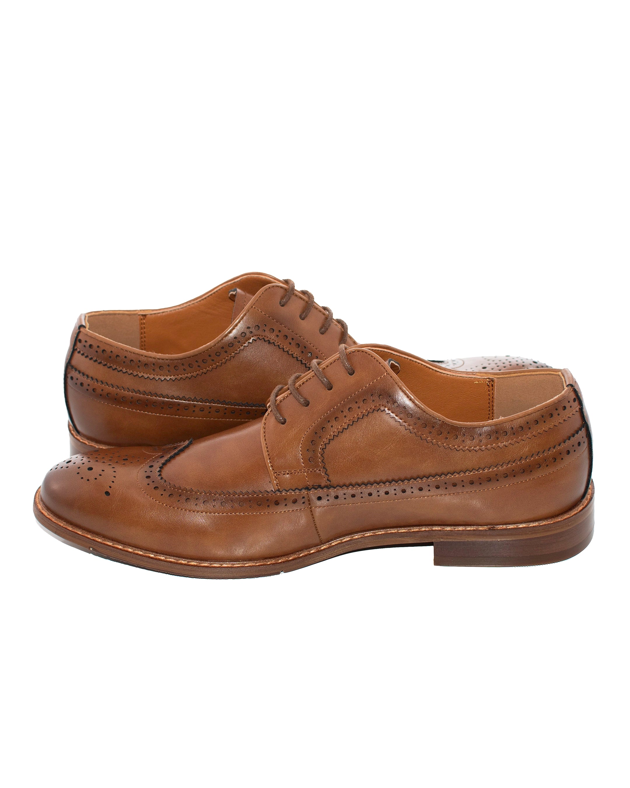Dark Cognac Wingtip Lace-Up Derby Dress Shoes