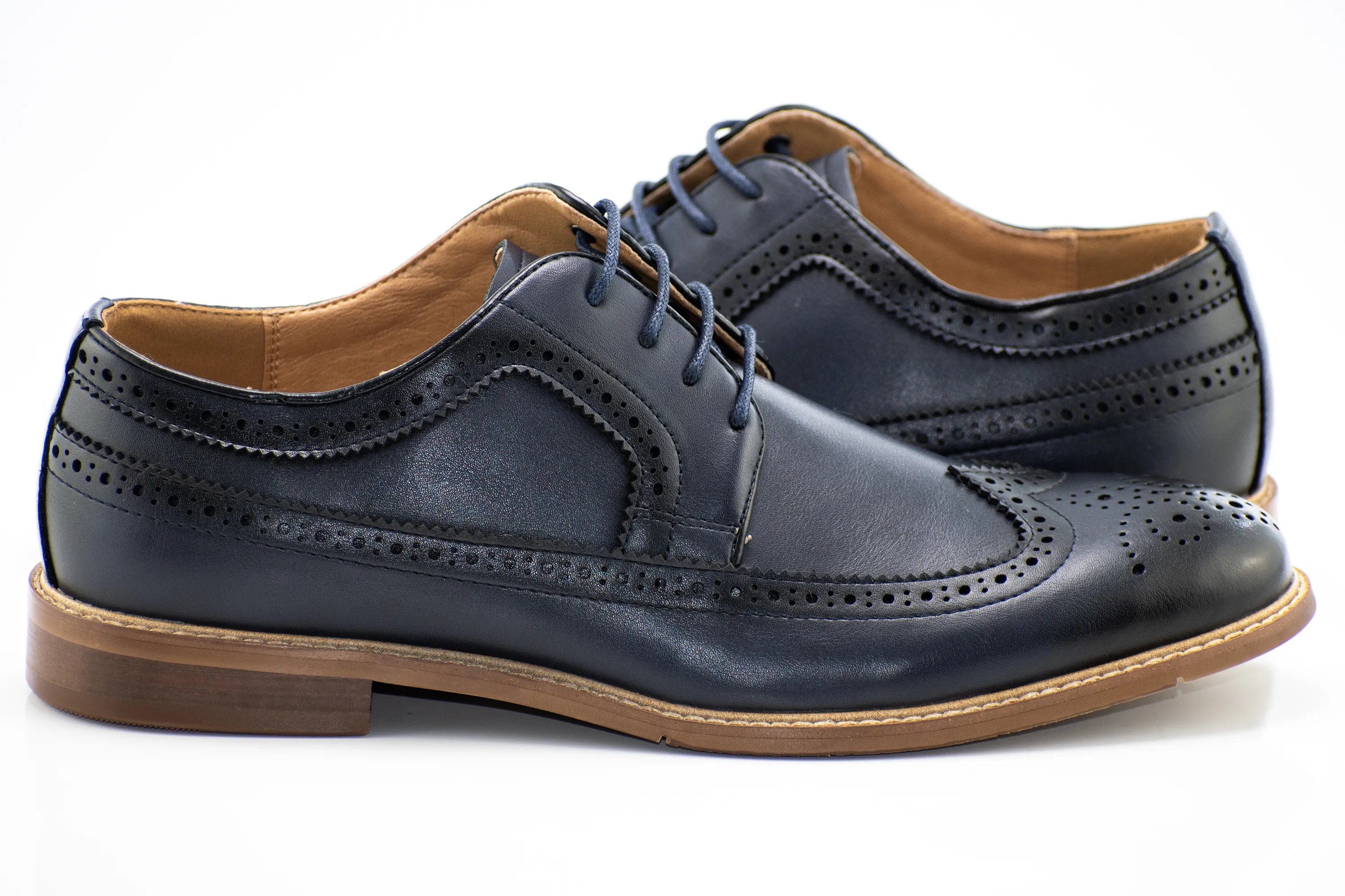 Navy Wingtip Lace-Up Derby Dress Shoes
