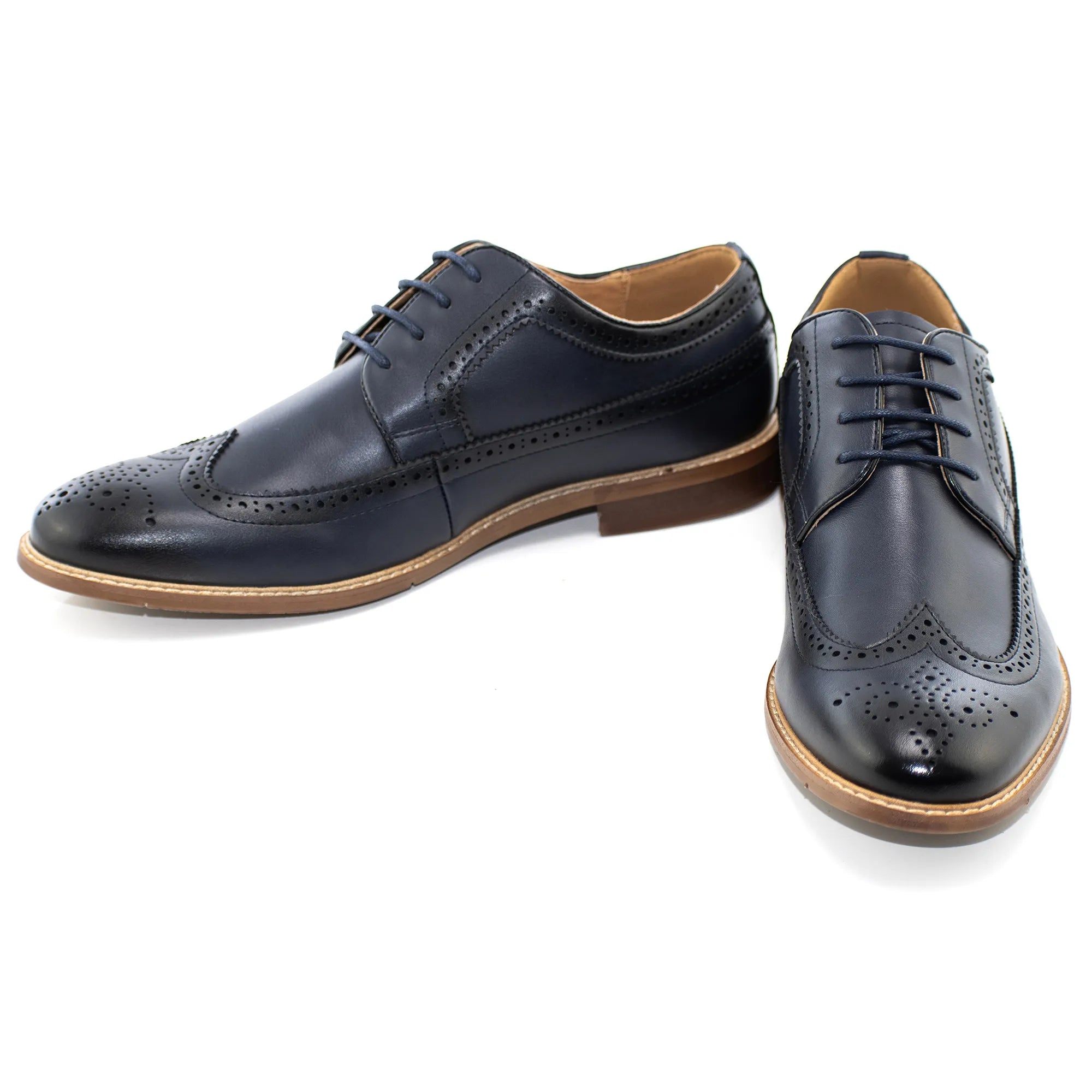 Navy Wingtip Lace-Up Derby Dress Shoes