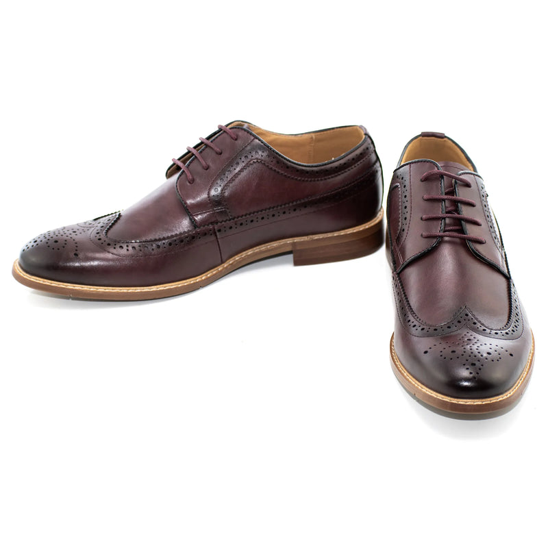 Wine Wingtip Lace-Up Derby Dress Shoes