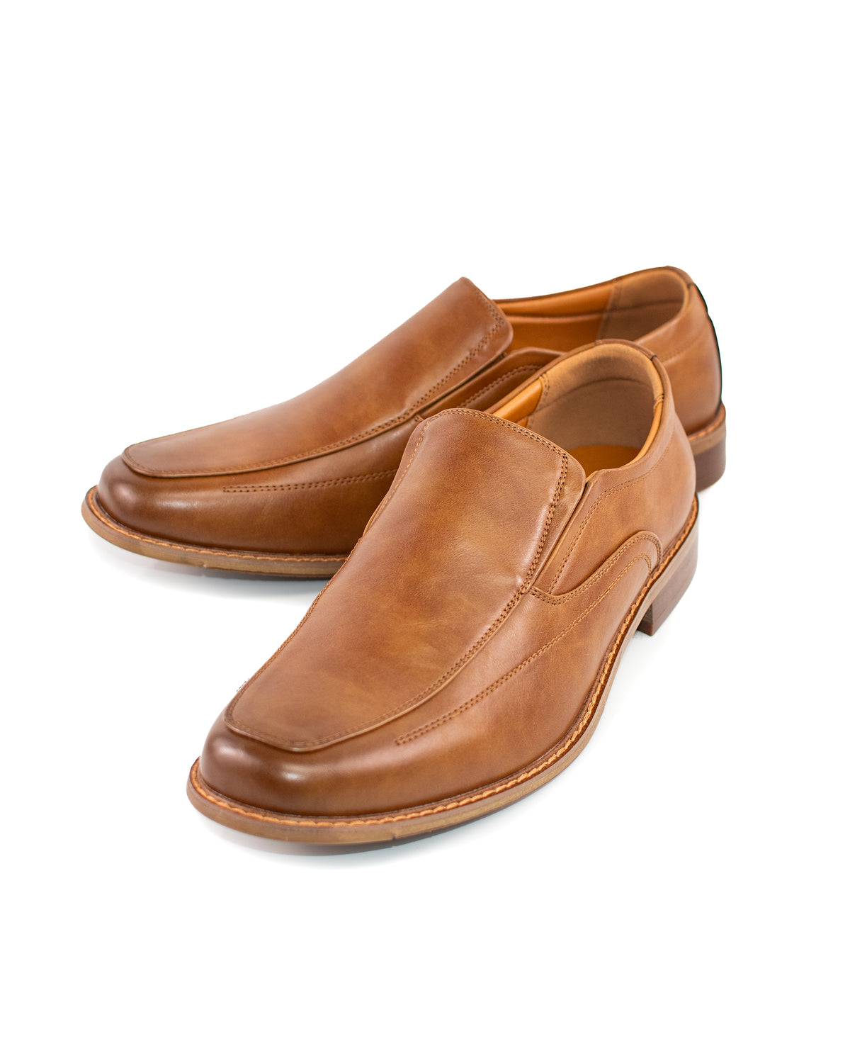 Dark Cognac Square-Toes Dress Loafer Shoes | Front View | Dolce Vesta