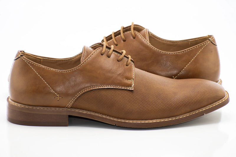 Cognac Textured Lace-Up Derby Dress Shoe