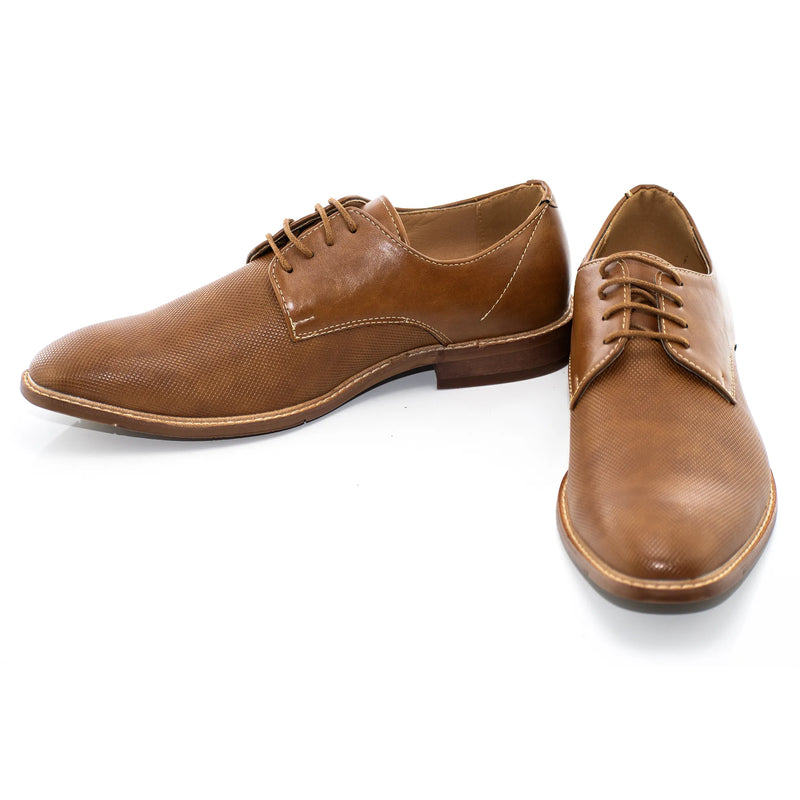 Cognac Textured Lace-Up Derby Dress Shoe
