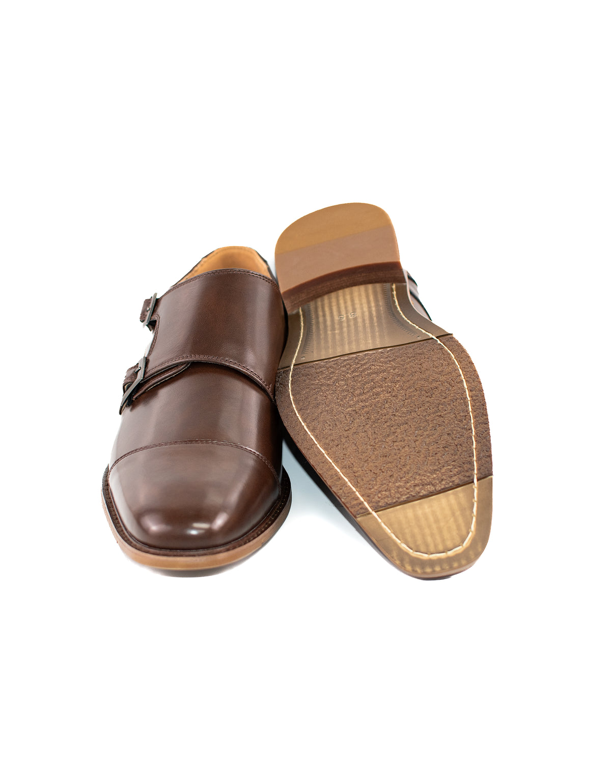 Coffee Brown Double Monk Strap Dress Shoe | Bottom View | Dolce Vesta