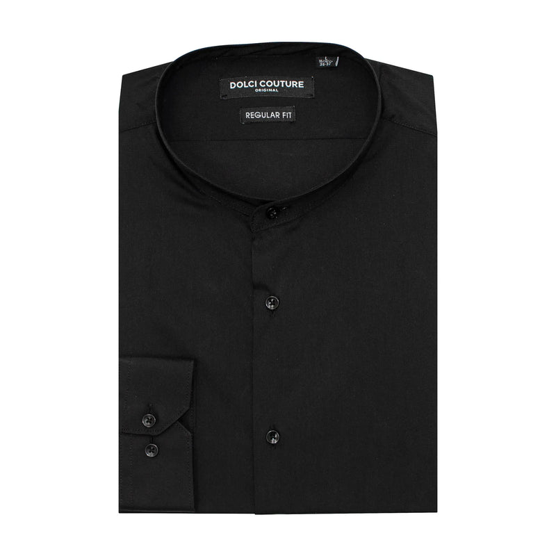 Black Stretch Regular-Fit No-Collar Dress Shirt