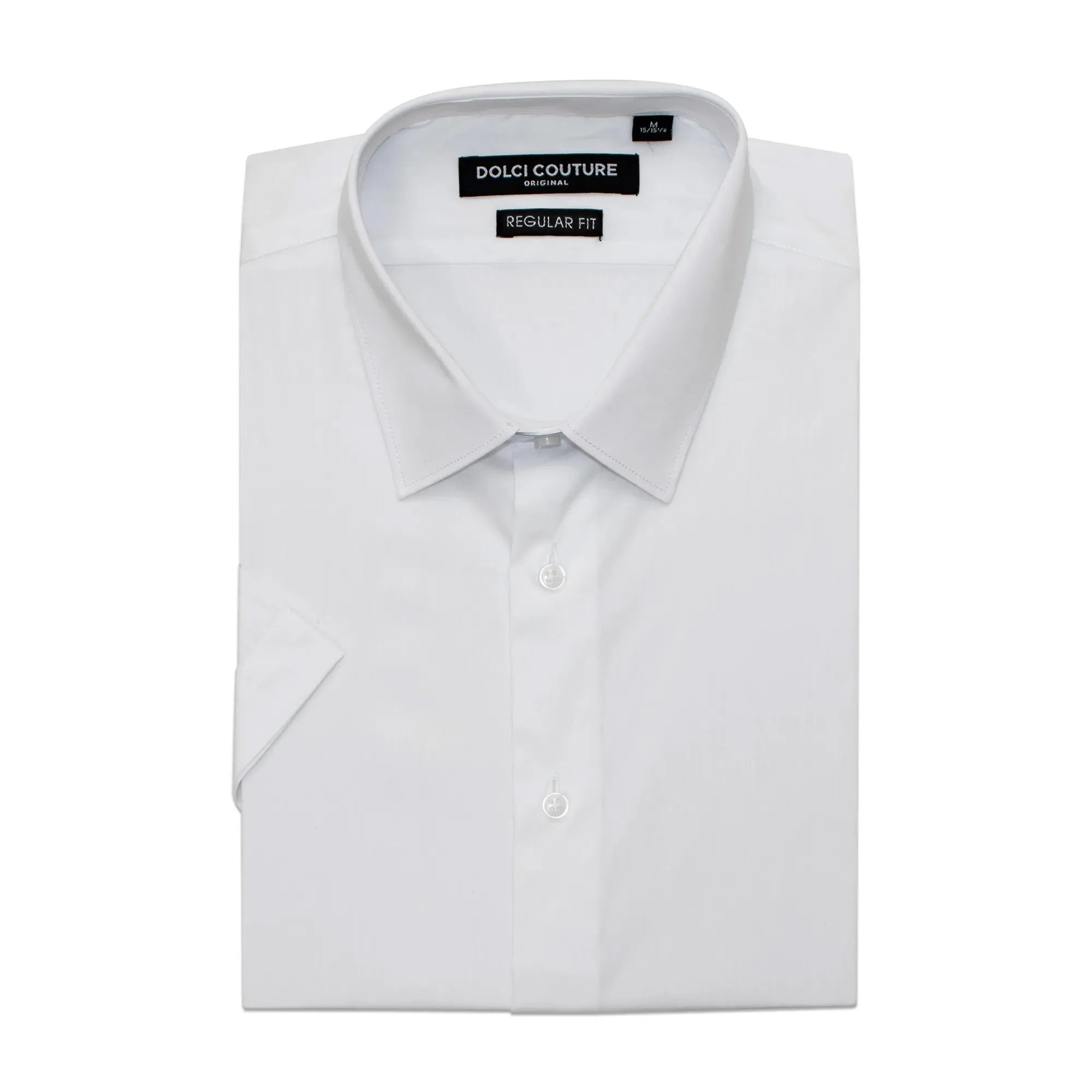 White Stretch Regular-Fit Shortsleeve Dress Shirt