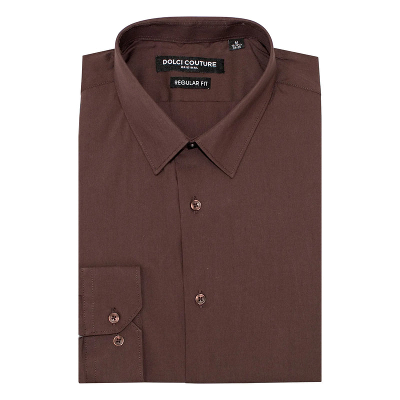 Brown Stretch Regular-Fit Dress Shirt